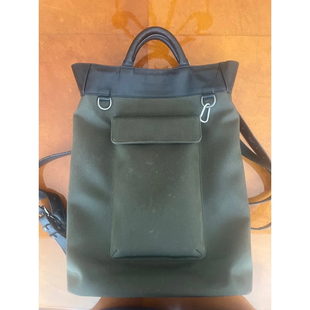 Stuart & Lau Clarke Waterproof Totepack Olive Green Dark Leather Trim